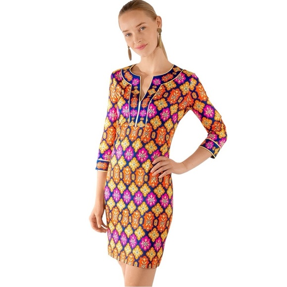 GRETCHEN SCOTT-Split Neck Print Dress Size Medium - Picture 1 of 5